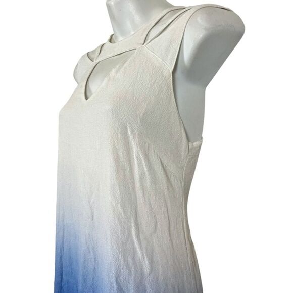 Bar III Ombre Blue White High Low Sleeveless Key Hole V-Neck Dress sz Medium - Picture 8 of 16